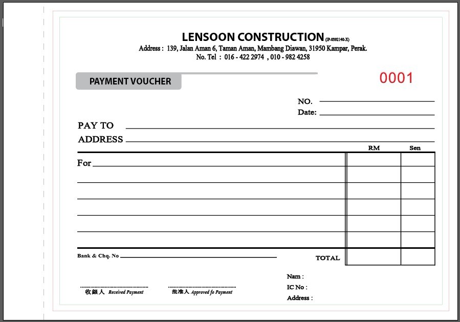 Lensoon Construction_Bill Voucher, Business Form_A5 size 